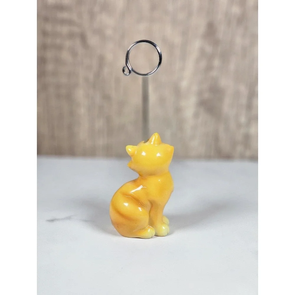 Vintage Ceramic Cat Card Holder Orange Desk Organizer Cute Feline Decor